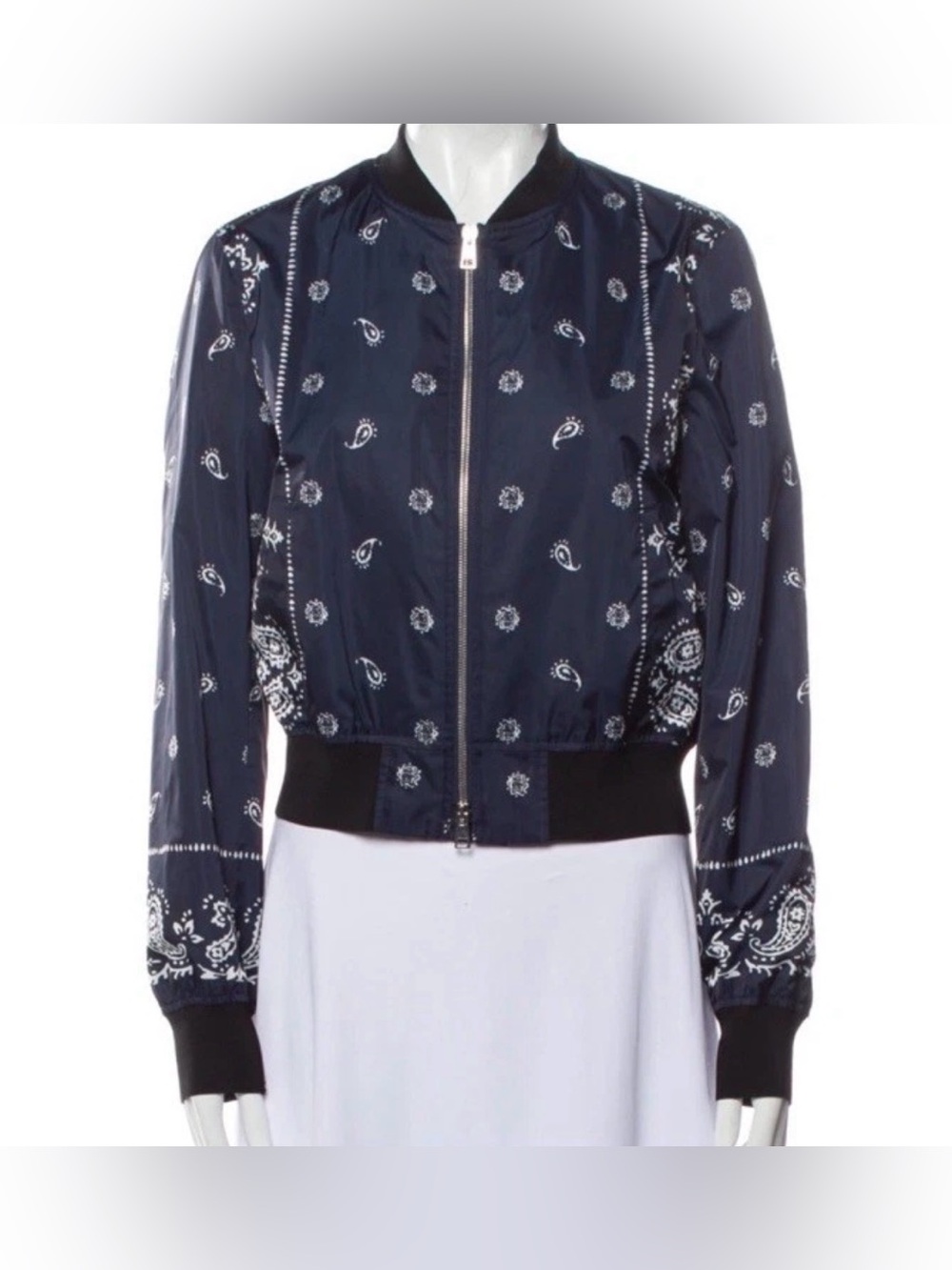 Theory Daryette Bandana Torne Paisley Bomber Jacket Navy White Retail: $395 EUC